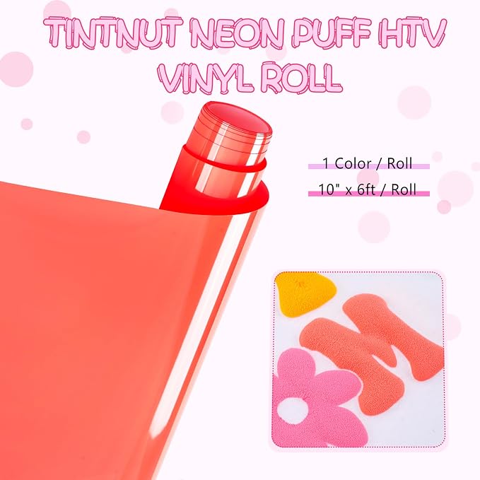Tintnut Pink Lemonade Neon Puff HTV Vinyl Roll, easy cut & weed, stretch - Image 2