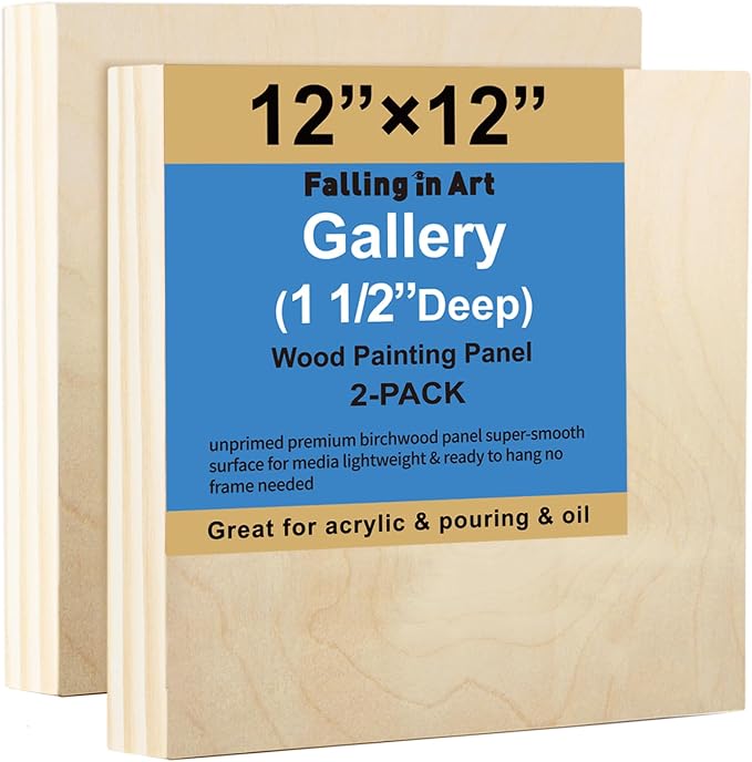 Falling in Art 2 Pack 12x12'' Unfinished Gallery Birch Wood Canvas Panels | 1 by FallinginArt