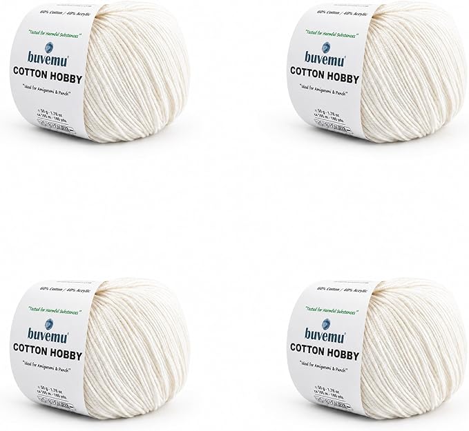 Cotton Hobby Yarn for Amigurumi Crochet & Knitting | 1.76 oz / 180 yds by buvemu