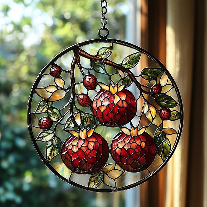 Cottage Pomegranate Acrylic Suncatcher Stained Glass Effect Window Car Hanging by AVAGAN