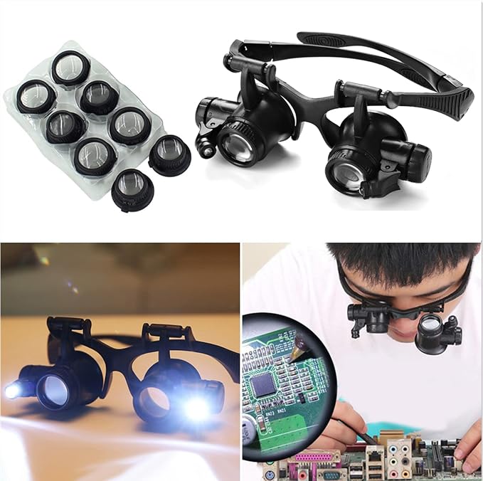 LXIANGN LED Head Mount Magnifier 10X 15X 20X 25X Hands-Free Magnifying Glass - Image 2