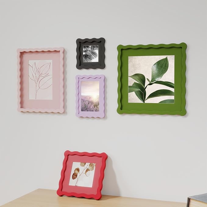 4x4 Picture Frame with Mat for 3x3, Wavy Edge Wooden Real Glass Photo Frame for - Image 6