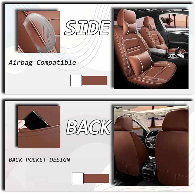 Car Seat Cover for Chevy Silverado 1500 2007-2025 | 5-Seats Seat Covers, Waterproof Seat Protectors, Automotive Seat Covers (Full Set with Pillow,Coffee)