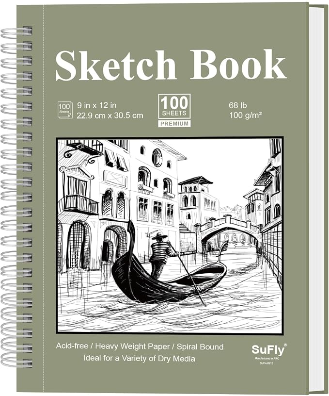 9 x 12 Sketchbook, 68lb/100gsm Sketch Pad 100 Sheets Spiral Bound Acid Free by SuFlyDirect