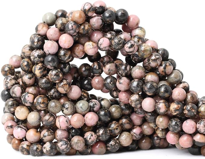 60PCS 6mm Natural Black Line Rhodochrosite Gemstone Smooth Round Loose Beads by CHEAVIAN