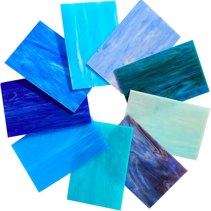 9 Pack Blue Stained Glass Sheets, 4 x 6 inch Mosaic Glass Stained Glass Supplies - Image 2
