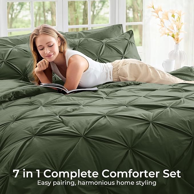Sasttie California King Comforter Set, 7-Piece Bed in a Bag, Pintuck Bedding - Image 6