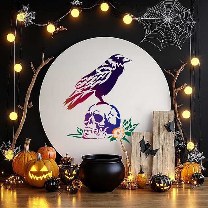 4Pcs Crow Stencils for Painting, 11.8"x 11.8" Reusable Horror Bird Stencil - Image 6