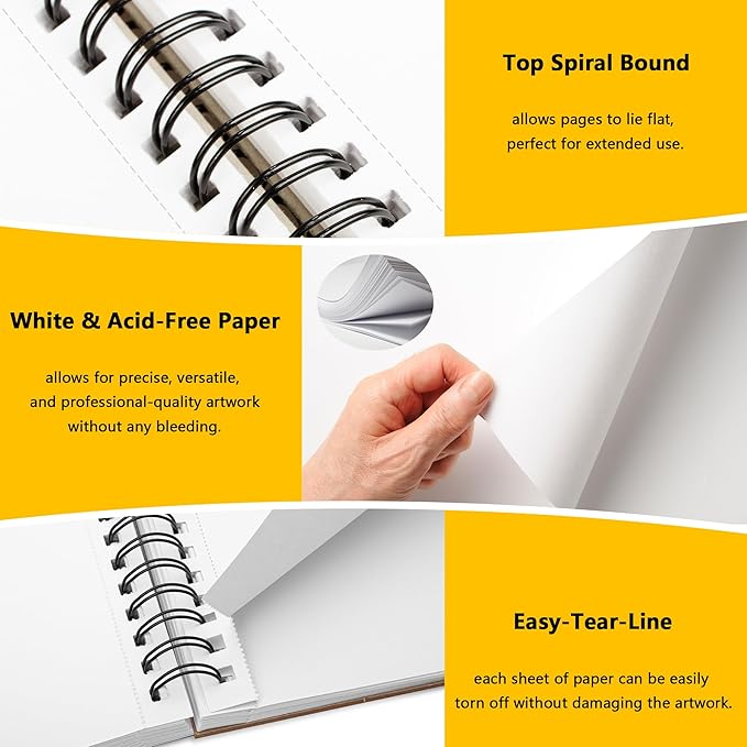WINNER 5.5" x 8.5" Sketch Book, 400 Sheets Top Spiral Bound Sketch Pad - Image 3