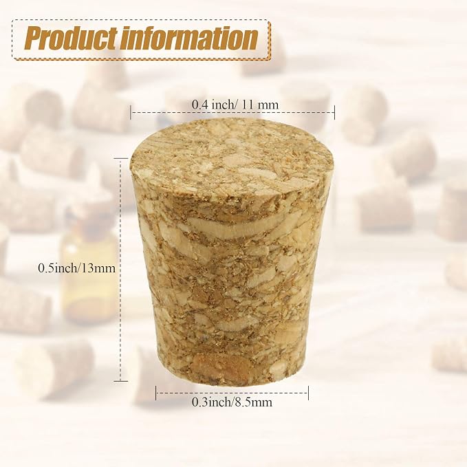 Jetec 350 Pcs Small Cork Stoppers Mini Tapered Cork Plugs, 0.4 x 0.3 in | Glass - Image 2