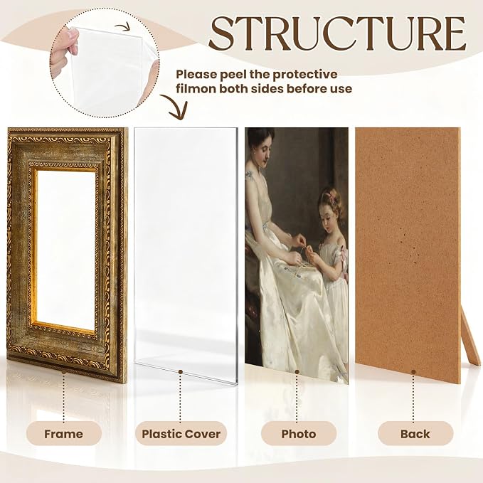Lineshading 8 Pcs Picture Vintage Gallery Wall Frame Set Antique Picture Frame - Image 5