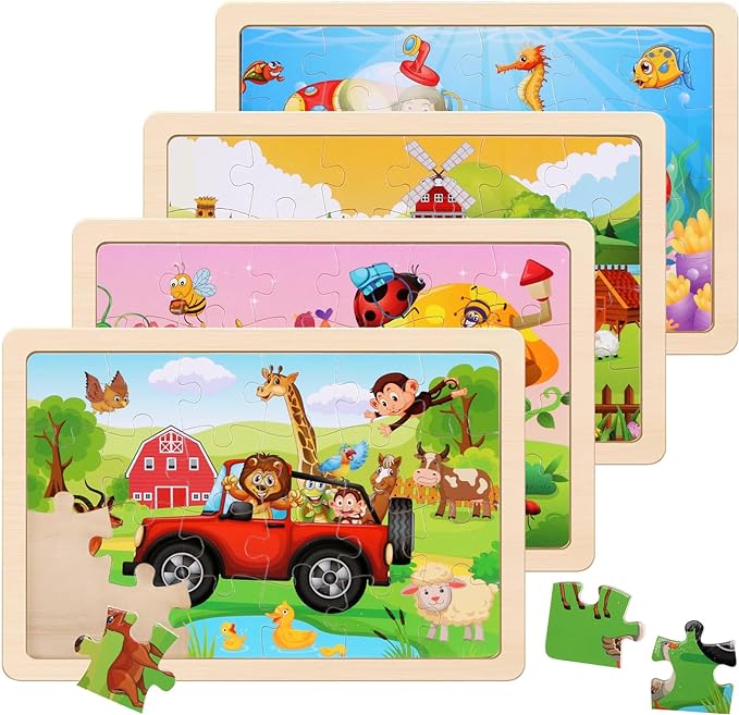 Wooden Puzzles Toys for Kids Ages 3-5, Animals Theme Wood Jigsaw Puzzles by NASHRIO