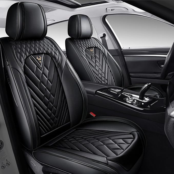 Car Seat Cover Full Set, Waterproof Leather Seat Cover,Front Auto Seat Cover, Breathable Car Seat Cushion, Full Coverage Car Seat Protector Universal Fit Most Cars (2 Seat,Black)