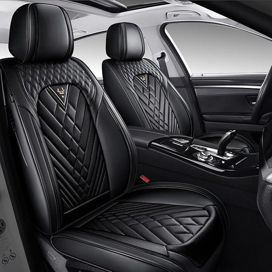 Car Seat Cover Full Set, Waterproof Leather Seat Cover,Front Auto Seat Cover, Breathable Car Seat Cushion, Full Coverage Car Seat Protector Universal Fit Most Cars (2 Seat,Black)
