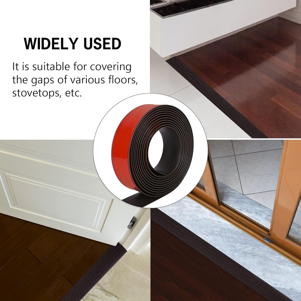 16.4Ft Floor Transition Strip Self Adhesive Vinyl Cover Floor Strip Flat Divider Transition Strip Wood Grain Design for Laminate Floor Gaps and Doorway Transitions (16.4Ft x 2 Inch, Brown)