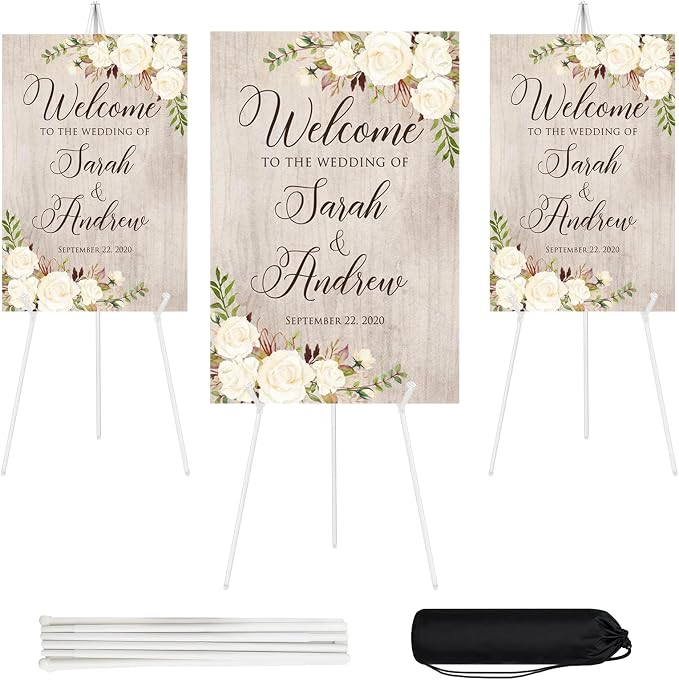 JEAWIWI 3PCS White Easel Stand for Wedding Sign Stand, 66 Inch Lightweight by JEAWIWI