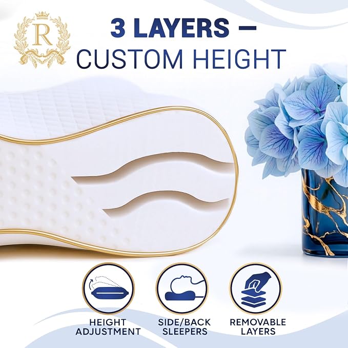 Royal Therapy Travel Memory Foam Pillow 2-Pack, Neck Pillow Bamboo Adjustable - Image 10