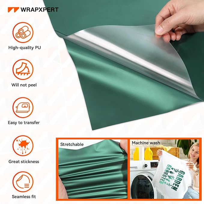 WRAPXPERT Metallic Green HTV Heat Transfer Vinyl Roll, Heat Press Vinyl - Image 5