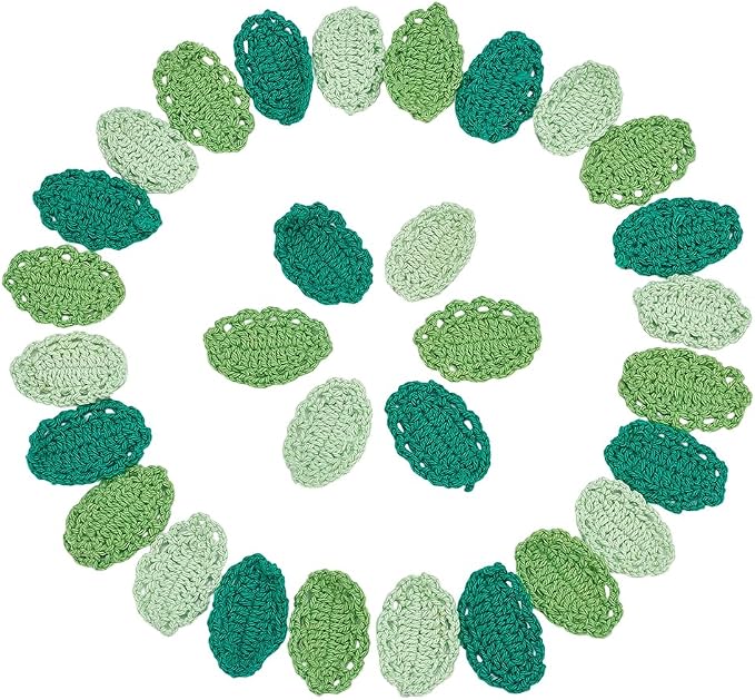 FINGERINSPIRE 30PCS Small Crochet Leaves Handmade Green Leaf Embellishments 3 by FINGERINSPIRE