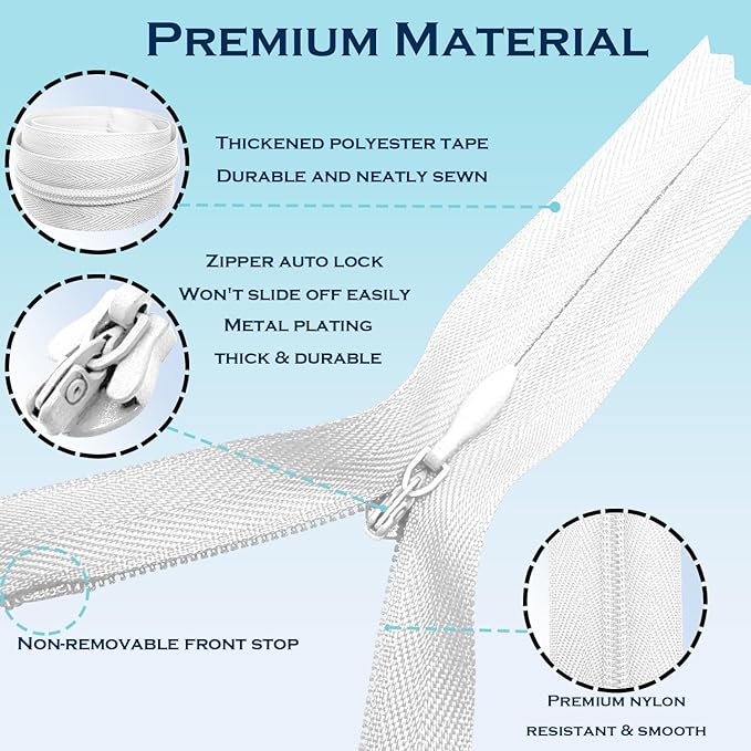 ANPURZII 10PCS #3 10 Inch White Invisible Zippers - Image 3