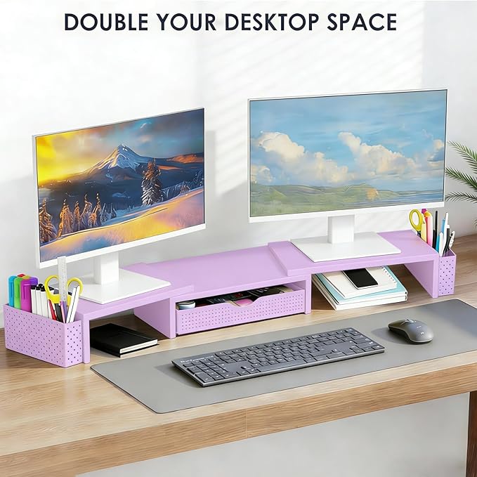 Spacrea Metal Desk Organizers and Accessories, Dual Monitor Stand Riser - Image 4