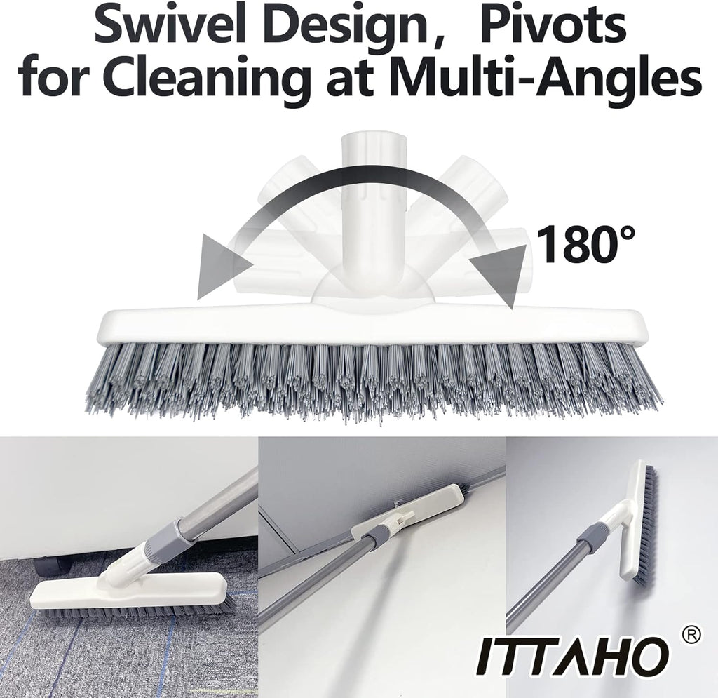 ITTAHO 2 Pack Grout Cleaning Brush with Long Handle, Swivel V-Shape Grout Scrub Brush, Extendable Handle for Tile Floors, Bathroom, Shower, Corner