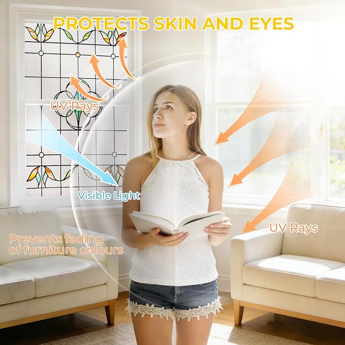OHTMERU 3D Stained Glass Window Privacy Film, Heat Control UV Blocking Static - Image 4