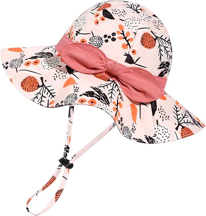 Baby Girl Sun Hat with UPF 50+ Outdoor Adjustable Beach Hat with Wide Brim Bucket Hats