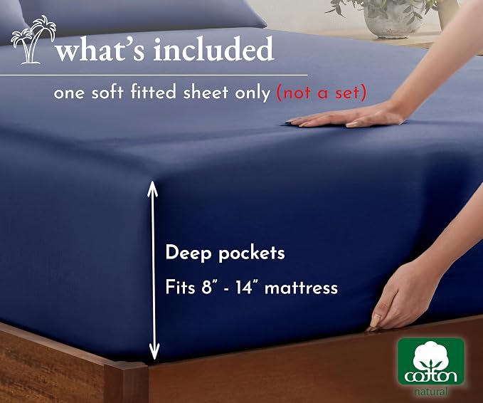 California Design Den Natural 100% Cotton Fitted Sheet Queen Size Only - Image 4