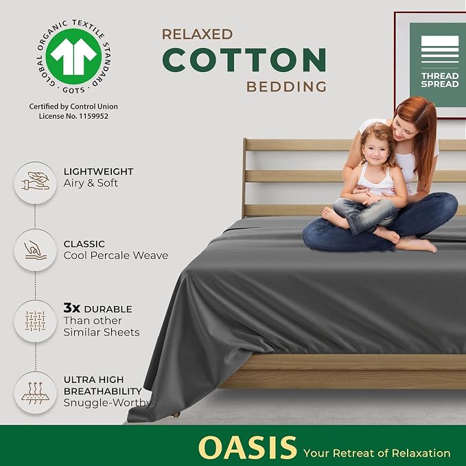 THREAD SPREAD 100% Organic Cotton Percale Flat Sheet Twin XL Size - Image 2