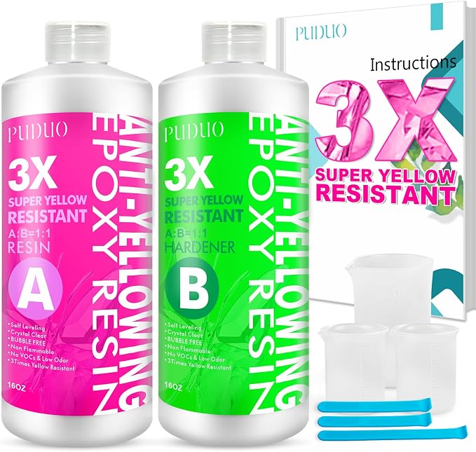 Epoxy Resin Crystal Clear Kit, Super Anti-Yellowing Craft Resin Epoxy 32OZ by PUDUOResinWorld