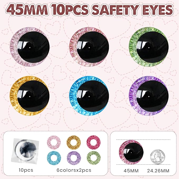 MUCUNNIA 10pcs 45mm 3D Glitter Safety Eyes - Image 2