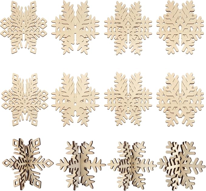 COCHIE DIY 3D Snowflake Wood Crafts to Paint, Paintable Unfinished Wooden Slices by COCHIE