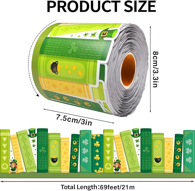 69 Feet Shamrock Bookshelf Bulletin Board Borders St Patrick's Day Green Books - Image 2