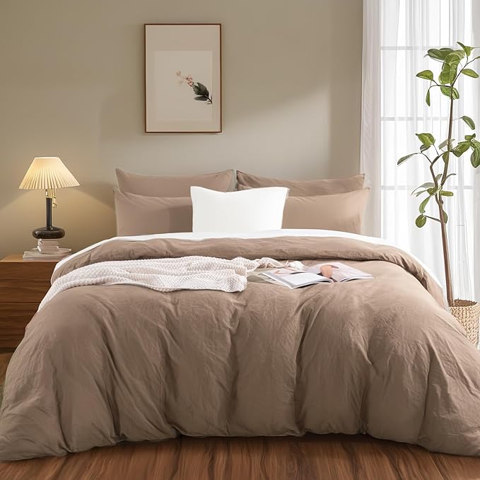 NEXHOME PRO 100% Washed Cotton Duvet Cover Twin Size, Ogranic Natural Linen - Image 2