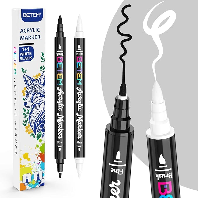 Betem Dual Tip Acrylic Paint Pens, Acrylic Markers by BetemArtWorld