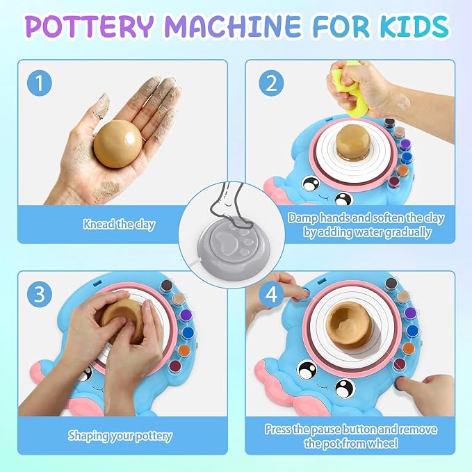 Aujazyble Pottery Wheel for Kids, Complete Pottery DIY Art & Craft Kit Toy - Image 4