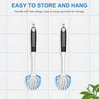 SetSail Dish Brush with Handle, 3 Pack Stiff Bristles Dish Scrubber with - Image 3