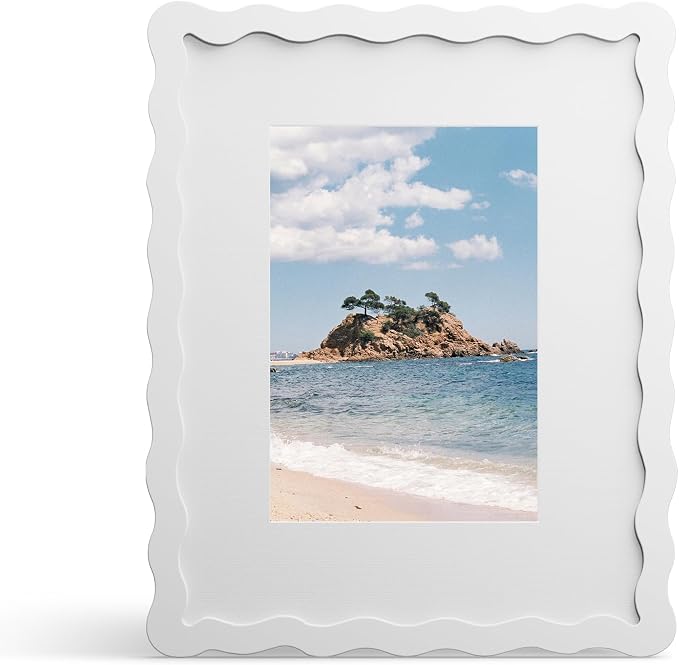 8x10 Picture Frame with Mat for 5x7, Wavy Edge Wooden Real Glass Photo Frame by THKRLOF