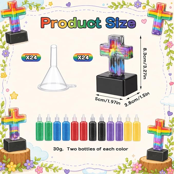 Teyva Daily Sand Art Crosses Crafts Faith Kit Bulk 24 Crosses Bottles 12 - Image 2