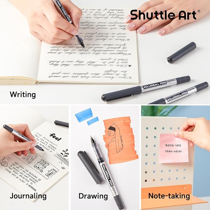 Shuttle Art RollerBall Pens, 25 Pack Black Fine Point Roller Ball Pens - Image 4