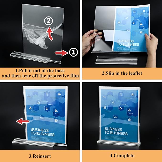Acrylic Sign Holder 5.5 x 8.5, 10 Pack Double-Sided Stand up Table Top Clear - Image 7