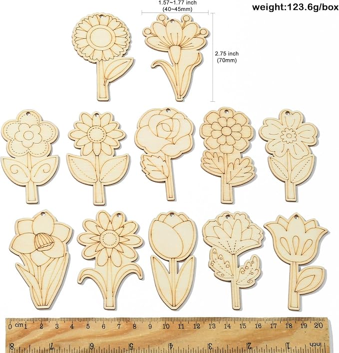 48 Pcs Unfinished Wood Flower Cutouts - Image 2