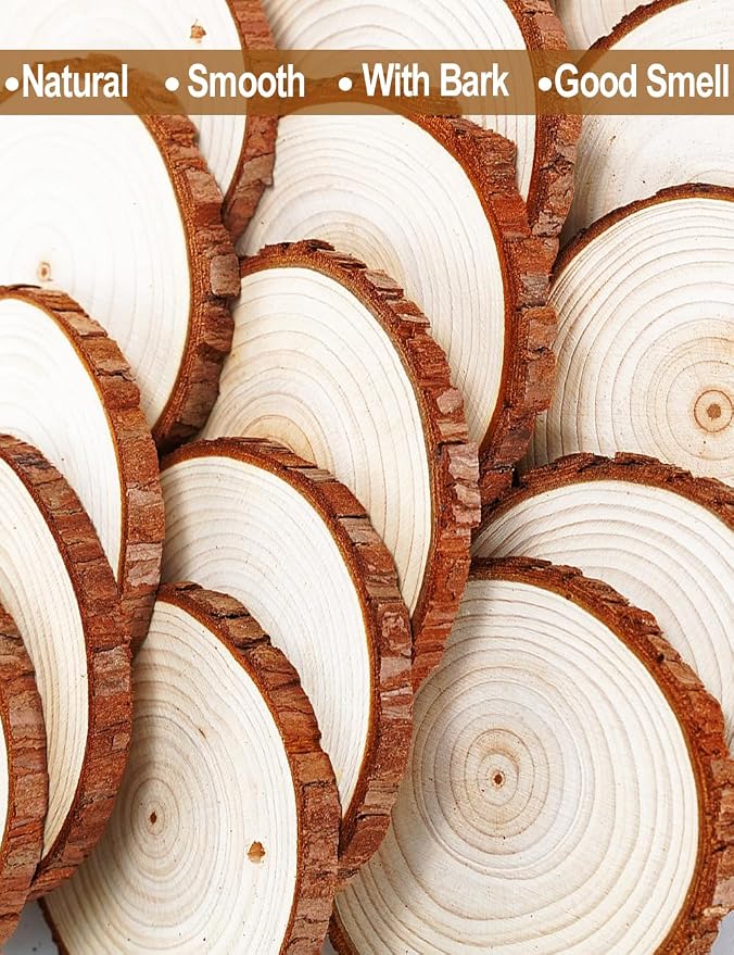 wohohoho 32pcs 3.2-3.6 inches Natural Wood Slices, Unfinished Craft Wood Kit - Image 8