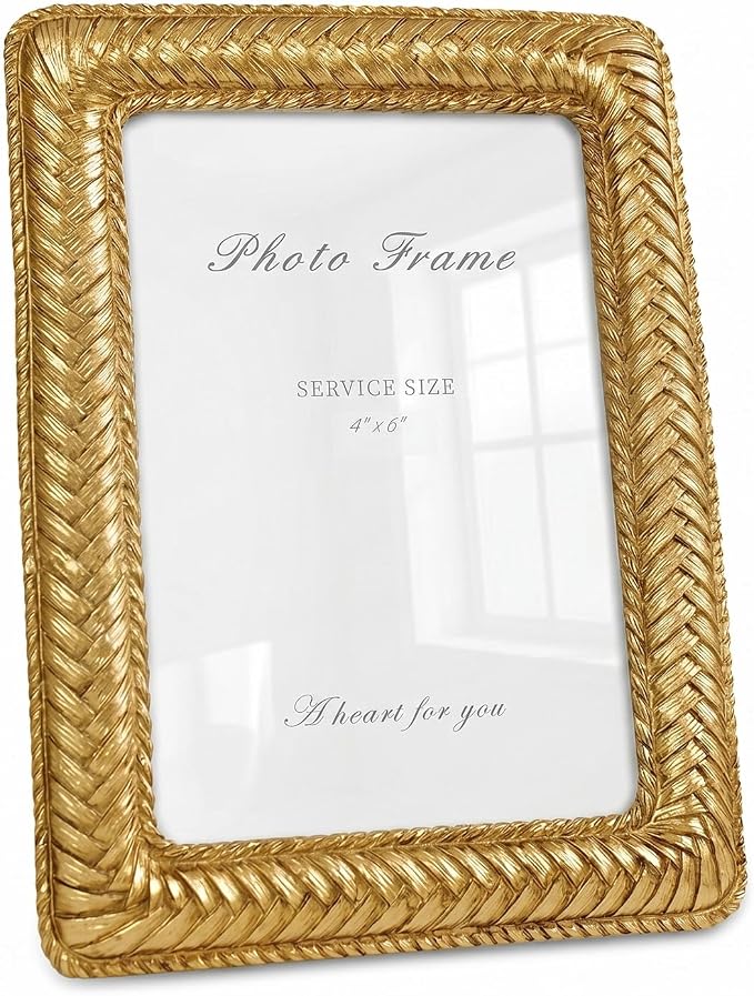 Cuspin Gold 4x6 Picture Frame, Ornate Decorative Rattan Resin Photo Frame by Cuspin