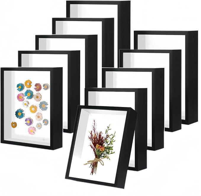 HD Glass Wooden Black Hollow Photo Frame, 4x6 Shadow Box by CROISSANT