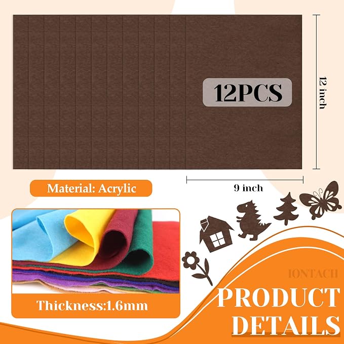 IONTACH 9" X 12" Felt Fabric Sheets 1.6mm Thick | Soft Felt - Image 3
