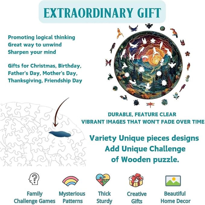 Wooden Puzzles for Adults, 3D Cave Sky Wooden Puzzles 200 Pieces, Unique Animal - Image 3