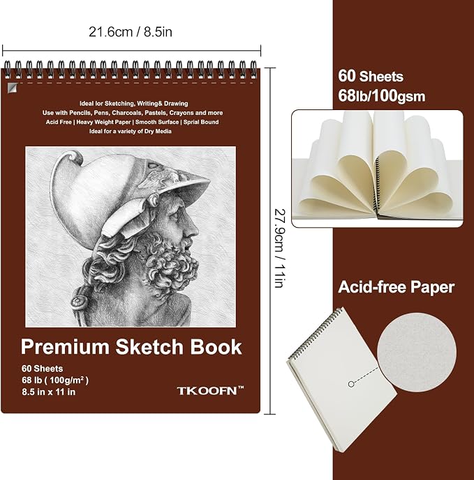 5 Pack Sketch Book, 8.5x11 Inch Top Spiral Sketchbook 60 Sheets Each, Acid-Free - Image 2