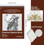 5 Pack Sketch Book, 8.5x11 Inch Top Spiral Sketchbook 60 Sheets Each, Acid-Free - Image 2